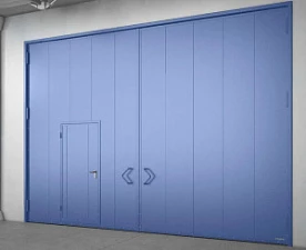 Противопожарные распашные ворота DoorHan синего цвета 5000x3000